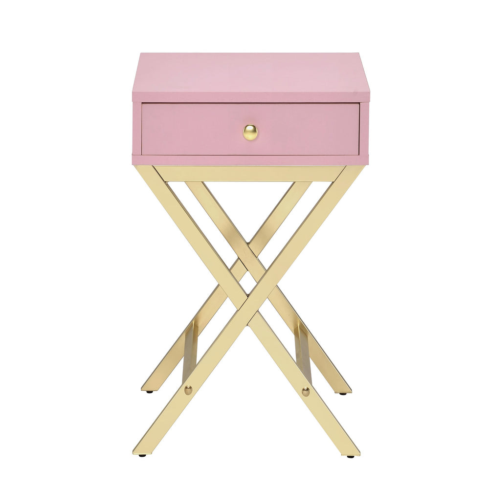 English Elm Pink 1-Drawer Rectangular Accent Table in Pink & Gold – Compact Storage, Smooth Wood Glides, Chic Decor B062P181361
