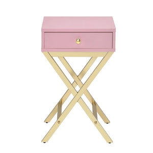 English Elm Pink 1-Drawer Rectangular Accent Table in Pink & Gold – Compact Storage, Smooth Wood Glides, Chic Decor B062P181361