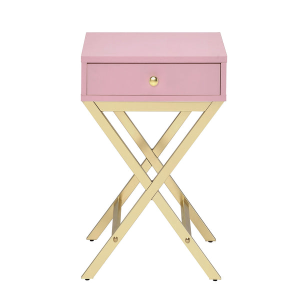 English Elm Pink 1-Drawer Rectangular Accent Table in Pink & Gold – Compact Storage, Smooth Wood Glides, Chic Decor B062P181361
