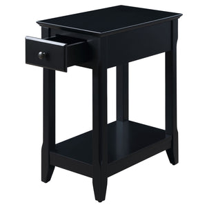 English Elm Black Accent Table with Drawer and Bottom Shelf, Solid Wood/MDF Nightstand with Bronze Handle for Small Spaces B062P181362