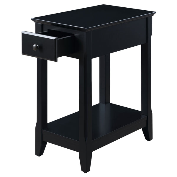English Elm Black Accent Table with Drawer and Bottom Shelf, Solid Wood/MDF Nightstand with Bronze Handle for Small Spaces B062P181362