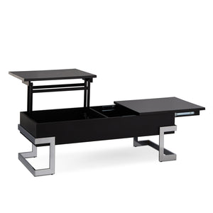 English Elm Black Black High Gloss and Chrome Coffee Table with Lift Top, Dual Storage, Half-Lift/Glide Design, Sleek Legs B062P181356