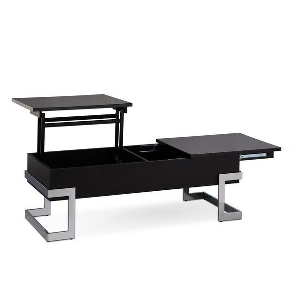 English Elm Black Black High Gloss and Chrome Coffee Table with Lift Top, Dual Storage, Half-Lift/Glide Design, Sleek Legs B062P181356