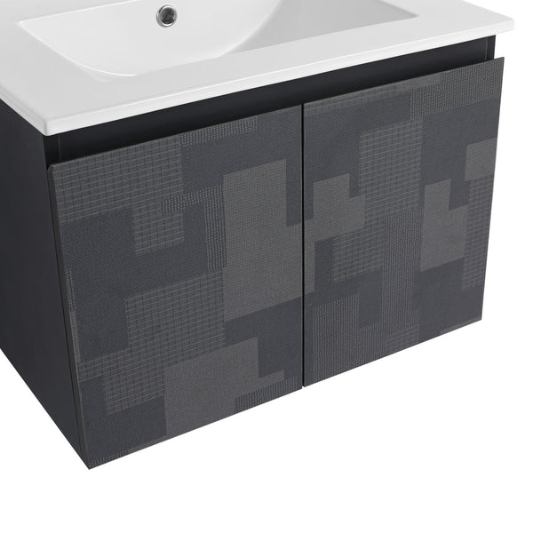 English Elm 24'' Floating Wall-Mounted Bathroom Vanity With Ceramic Sink, Soft-Close Cabinet & Modern Design W999S00170