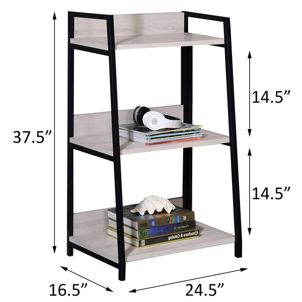 English Elm Natural leaning ladder bookshelf 67.5" tall, 5 open wooden shelves on sleek metal frame for modern decor display Beige+Black B062P184594