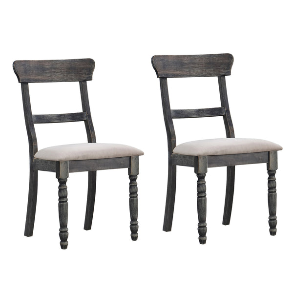English Elm Light Brown Weathered Grey Side Chairs Set of 2 - Black Faux Leather, Ladder Back, Sturdy Wood Legs, Modern Dining B062P182739