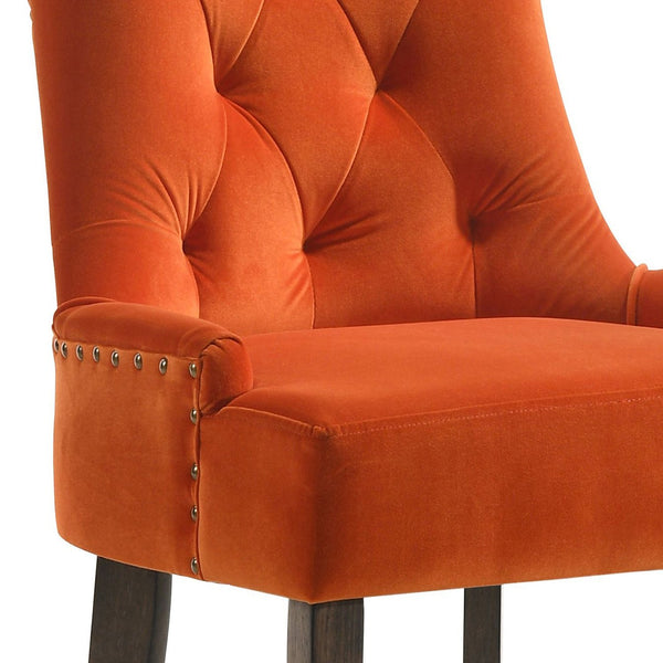 English Elm Orange Tufted Back Side Chairs Set of 2 - Velvet Upholstered Orange Seats, Nailhead Trim, Weathered Oak Legs Elegance B062P182744