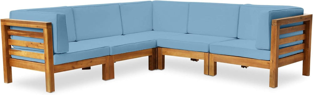 English Elm Oana Modular Outdoor Sectional Sofa Set Solid Acacia Wood Five Seat Patio Corner 64497-98-99.00-64495.00BLU
