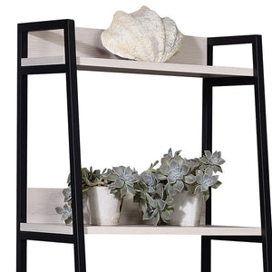 English Elm Natural leaning ladder bookshelf 67.5" tall, 5 open wooden shelves on sleek metal frame for modern decor display Natural+Black B062P184592