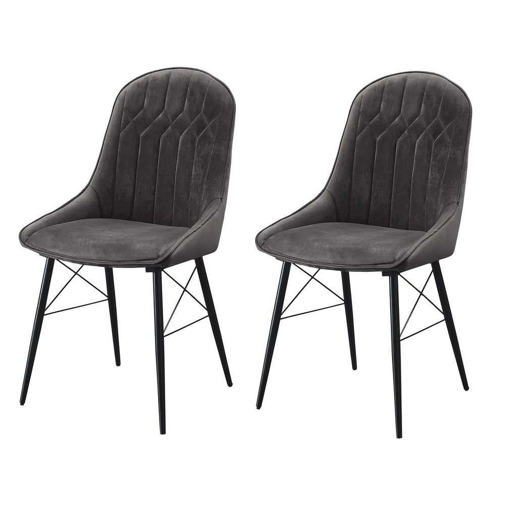 English Elm Grey Tufted Channel-Back Dining Chairs Set of 2 – Modern Grey Fabric Upholstery with Sleek Metal Legs, Durable Elegance B062P182737