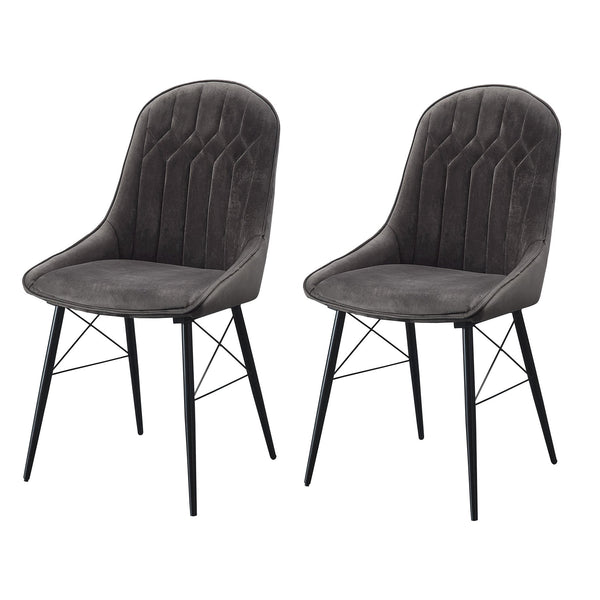 English Elm Grey Tufted Channel-Back Dining Chairs Set of 2 – Modern Grey Fabric Upholstery with Sleek Metal Legs, Durable Elegance B062P182737