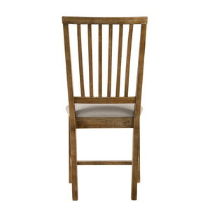 English Elm Tan Weathered Oak Slat Back Side Chairs Set of 2 — Rustic Linen Cushioned Dining Chairs with Lumbar Support B062P182731