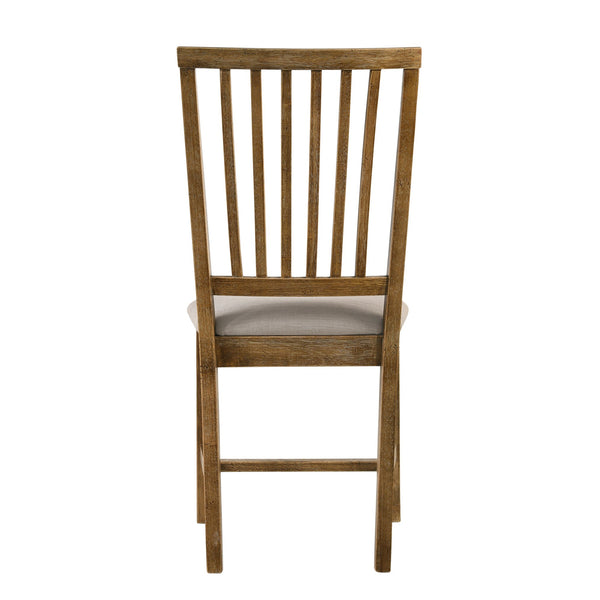 English Elm Tan Weathered Oak Slat Back Side Chairs Set of 2 — Rustic Linen Cushioned Dining Chairs with Lumbar Support B062P182731