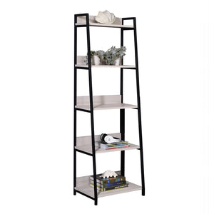 English Elm Natural leaning ladder bookshelf 67.5" tall, 5 open wooden shelves on sleek metal frame for modern decor display Natural+Black B062P184592