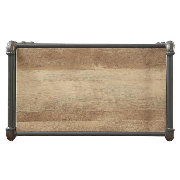 English Elm Antique 4-Tier Bookcase In Oak & Sandy Grey - Elegant Metal Frame For Stylish Home Organization B062P184589