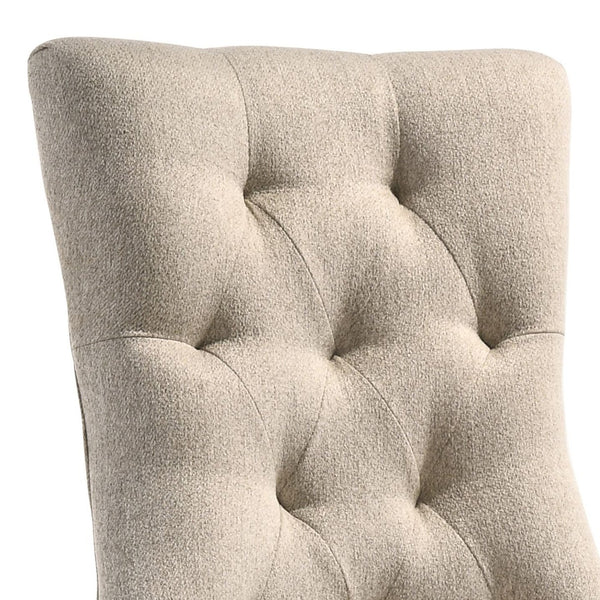 English Elm Beige Tufted Parson Chairs Set of 2 — Button-Back Upholstered Dining Seats with Weathered Oak Legs, Timeless Elegance B062P182747