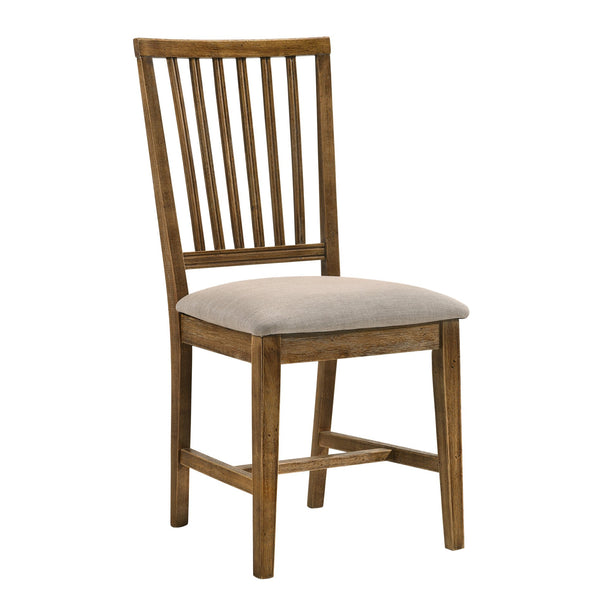 English Elm Tan Weathered Oak Slat Back Side Chairs Set of 2 — Rustic Linen Cushioned Dining Chairs with Lumbar Support B062P182731
