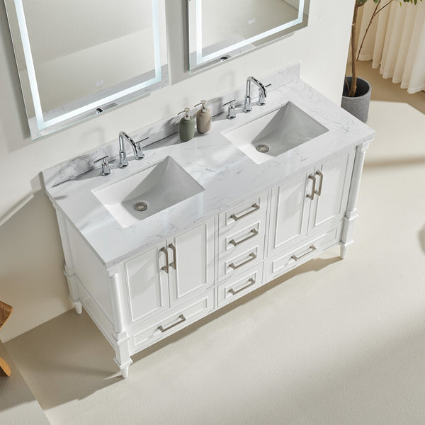 English Elm Fully 64" Freestanding Double Bathroom Vanity with Two Handle Sets, Waterproof 5-Layer Paint Finish W1826P167879