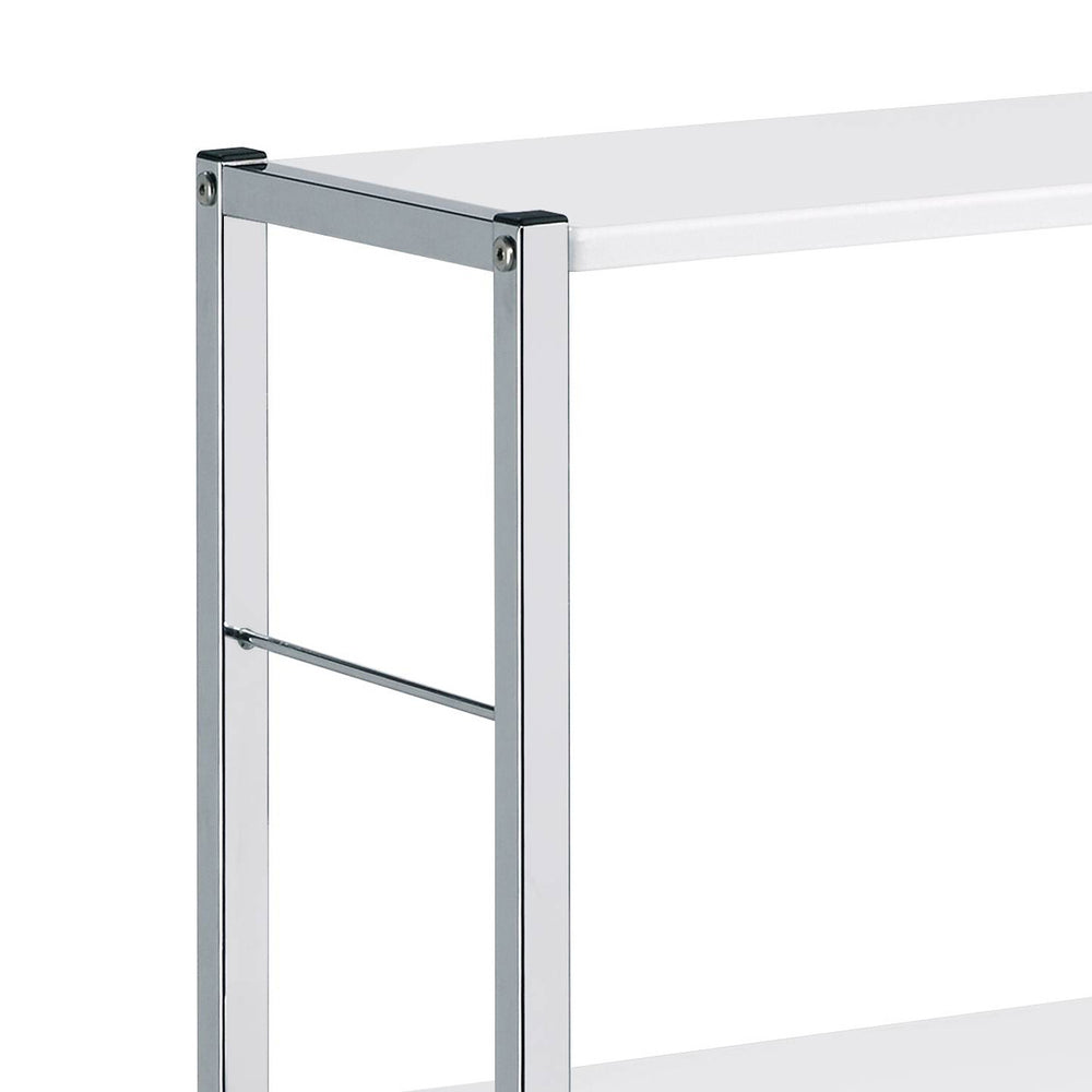 English Elm White White and Chrome 4-Tier Rectangular Bookshelf with X-Frame Chrome Accents, Modern Storage Solution B062P184591