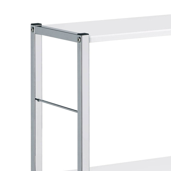 English Elm White White and Chrome 4-Tier Rectangular Bookshelf with X-Frame Chrome Accents, Modern Storage Solution B062P184591