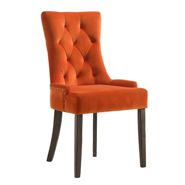 English Elm Orange Tufted Back Side Chairs Set of 2 - Velvet Upholstered Orange Seats, Nailhead Trim, Weathered Oak Legs Elegance B062P182744
