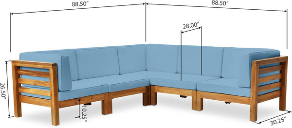 English Elm Oana Modular Outdoor Sectional Sofa Set Solid Acacia Wood Five Seat Patio Corner 64497-98-99.00-64495.00BLU