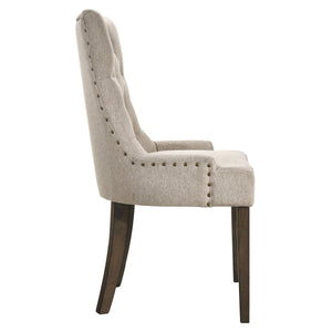 English Elm Beige Tufted Parson Chairs Set of 2 — Button-Back Upholstered Dining Seats with Weathered Oak Legs, Timeless Elegance B062P182747