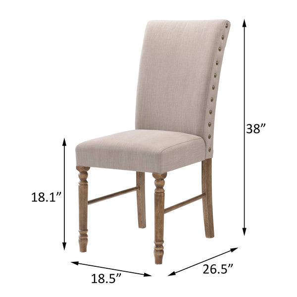 English Elm Cream Parson Chairs Set of 2 in Cream Linen with Weathered Oak Frame, Nailhead Trim, Timeless Elegance B062P182741