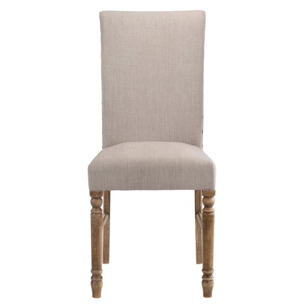 English Elm Cream Parson Chairs Set of 2 in Cream Linen with Weathered Oak Frame, Nailhead Trim, Timeless Elegance B062P182741