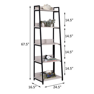 English Elm Natural leaning ladder bookshelf 67.5" tall, 5 open wooden shelves on sleek metal frame for modern decor display Natural+Black B062P184592
