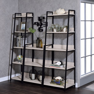 English Elm Natural leaning ladder bookshelf 67.5" tall, 5 open wooden shelves on sleek metal frame for modern decor display Beige+Black B062P184594