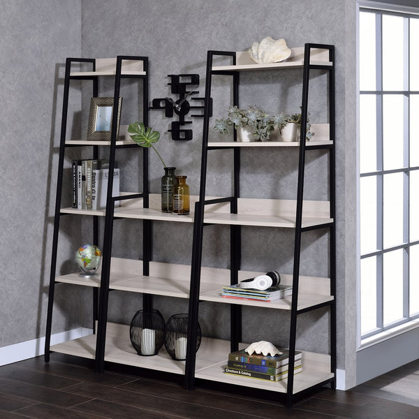 English Elm Natural leaning ladder bookshelf 67.5" tall, 5 open wooden shelves on sleek metal frame for modern decor display Natural+Black B062P184592