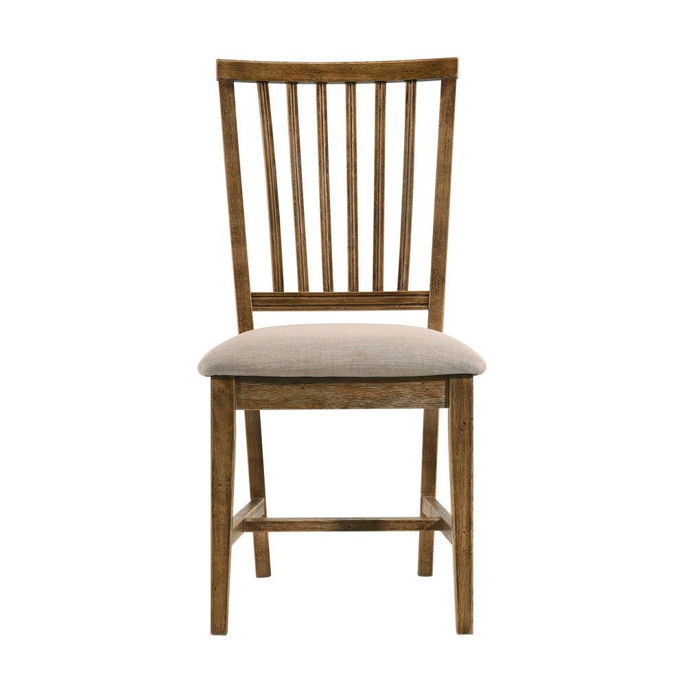 English Elm Tan Weathered Oak Slat Back Side Chairs Set of 2 — Rustic Linen Cushioned Dining Chairs with Lumbar Support B062P182731