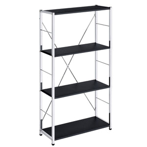 English Elm Black 4-Tier Rectangular Bookshelf with Chrome Frame and X-Shaped Support — Modern Space-Saving Display B062P184593