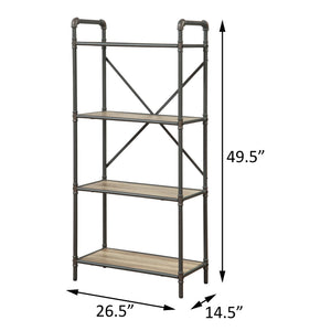 English Elm Antique 4-Tier Bookcase In Oak & Sandy Grey - Elegant Metal Frame For Stylish Home Organization B062P184589