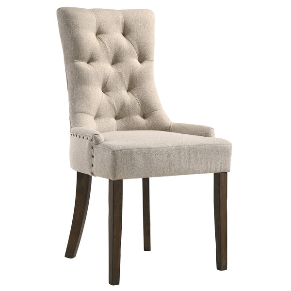 English Elm Beige Tufted Parson Chairs Set of 2 — Button-Back Upholstered Dining Seats with Weathered Oak Legs, Timeless Elegance B062P182747
