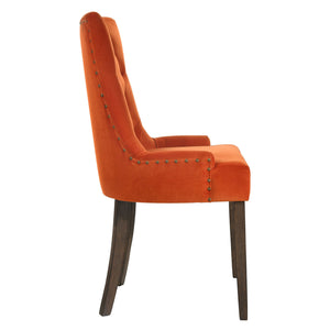 English Elm Orange Tufted Back Side Chairs Set of 2 - Velvet Upholstered Orange Seats, Nailhead Trim, Weathered Oak Legs Elegance B062P182744