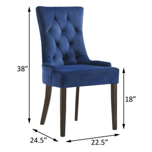 English Elm Blue Tufted Velvet Side Chairs Set of 2 – Weathered Oak Legs, Nailhead Trim, Plush Upholstery for Elegant Comfort (98) B062P182745