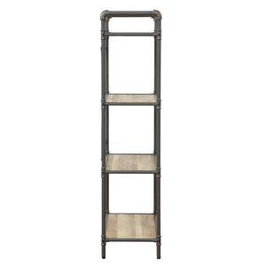 English Elm Antique 4-Tier Bookcase In Oak & Sandy Grey - Elegant Metal Frame For Stylish Home Organization B062P184589