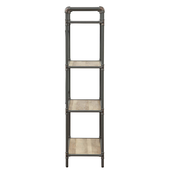 English Elm Antique 4-Tier Bookcase In Oak & Sandy Grey - Elegant Metal Frame For Stylish Home Organization B062P184589