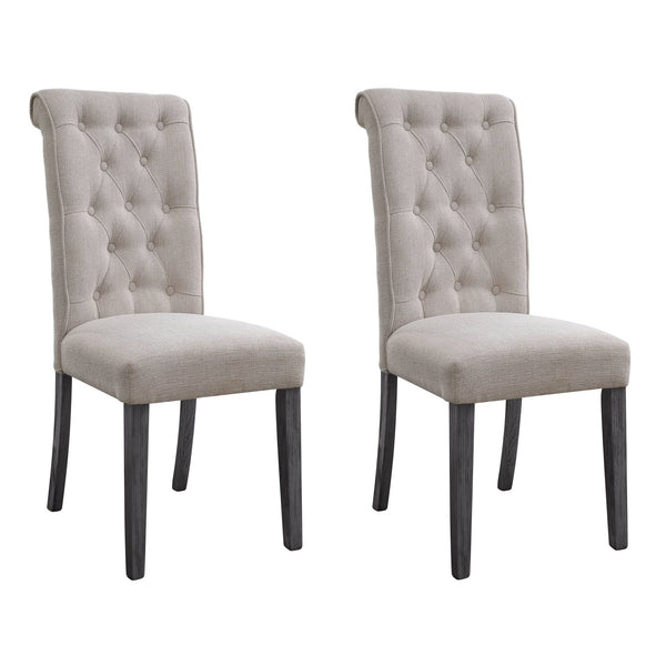 English Elm Beige Tufted Parsons Side Chair Set of 2 with Rolled Button Back, Linen Upholstery, Vintage Charm Beige+Grey B062P182735