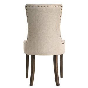 English Elm Beige Tufted Parson Chairs Set of 2 — Button-Back Upholstered Dining Seats with Weathered Oak Legs, Timeless Elegance B062P182747