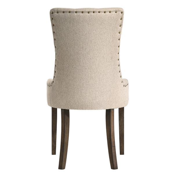 English Elm Beige Tufted Parson Chairs Set of 2 — Button-Back Upholstered Dining Seats with Weathered Oak Legs, Timeless Elegance B062P182747