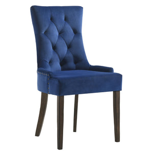 English Elm Blue Tufted Velvet Side Chairs Set of 2 – Weathered Oak Legs, Nailhead Trim, Plush Upholstery for Elegant Comfort (98) B062P182745