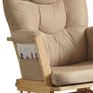 English Elm Taupe Plush Microfiber Glider Chair & Ottoman Set with Natural Oak Frame — Plush Comfort, Stylish Relaxation B062P184597
