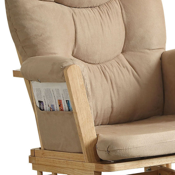 English Elm Taupe Plush Microfiber Glider Chair & Ottoman Set with Natural Oak Frame — Plush Comfort, Stylish Relaxation B062P184597