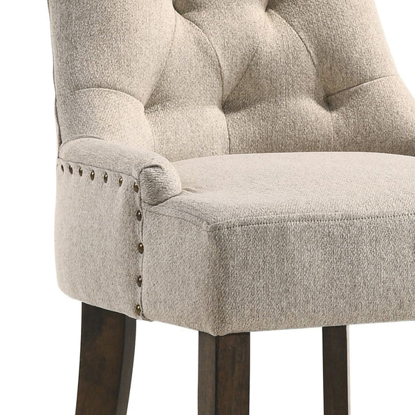 English Elm Beige Tufted Parson Chairs Set of 2 — Button-Back Upholstered Dining Seats with Weathered Oak Legs, Timeless Elegance B062P182747