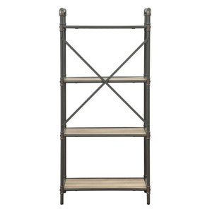 English Elm Antique 4-Tier Bookcase In Oak & Sandy Grey - Elegant Metal Frame For Stylish Home Organization B062P184589