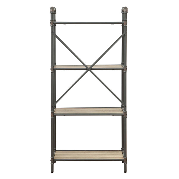 English Elm Antique 4-Tier Bookcase In Oak & Sandy Grey - Elegant Metal Frame For Stylish Home Organization B062P184589