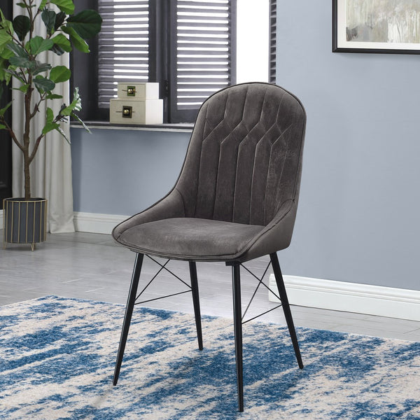 English Elm Grey Tufted Channel-Back Dining Chairs Set of 2 – Modern Grey Fabric Upholstery with Sleek Metal Legs, Durable Elegance B062P182737